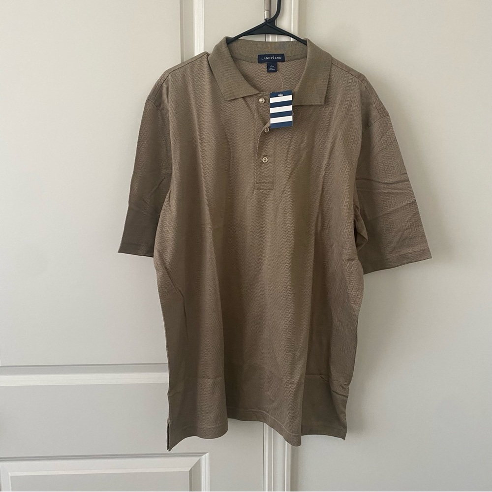 Land’s End Polo Shirt Large Beige Brown 42-44